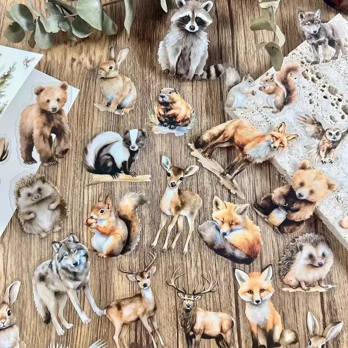 Autocollants animaux de la forêt et pierres