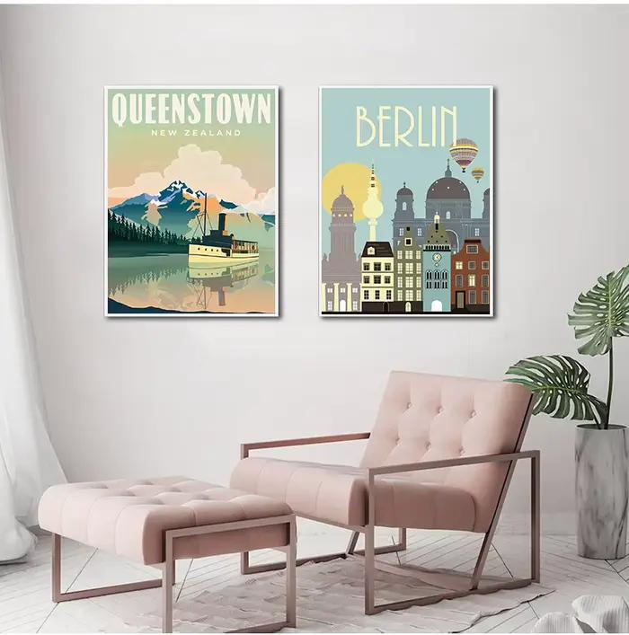 Peinture sur toile de villes de voyage célèbres