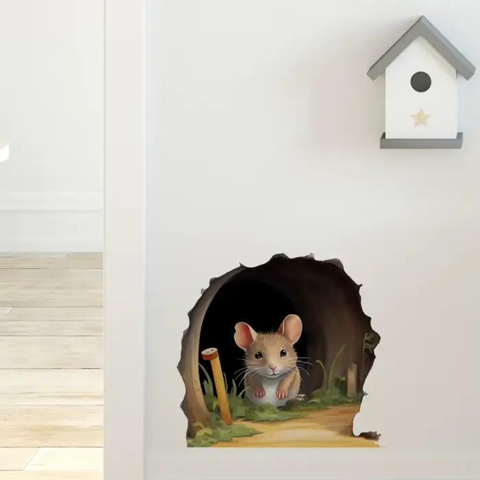 Autocollant mural mignon en forme de trou de souris