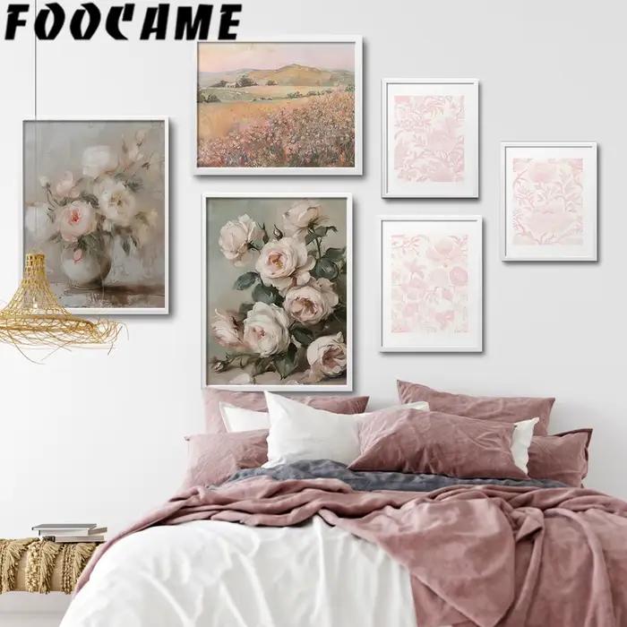 Affiches d'art rétro de fleurs sauvages de style village français pour mur