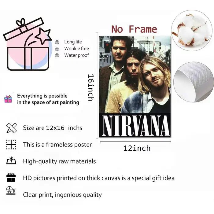Affiche sur toile de calligraphie de peinture de groupe A-N-Nirvana-Rock: sans plis