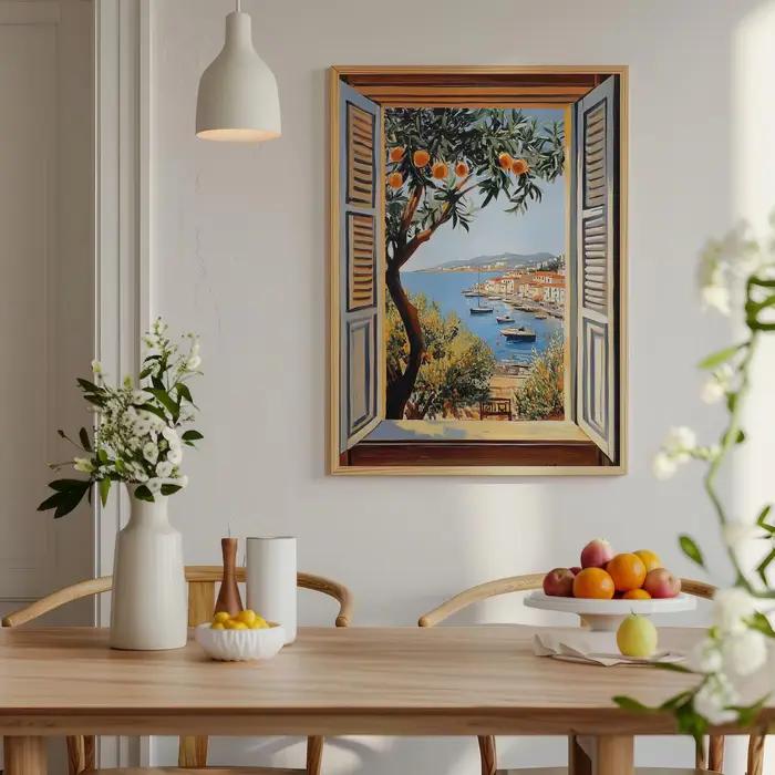 Fenêtre ouverte Henri Matisse imprimée Style fauvisme œuvre moderne mer méditerranéenne thème d'arbre Orange pour la décoration intérieure