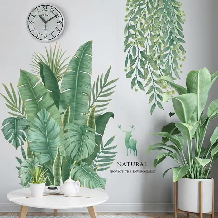 Feuilles vertes Stickers muraux pour la maison salon décoratif vinyle Sticker plantes tropicales bricolage enfant porte peintures murales papier peint
