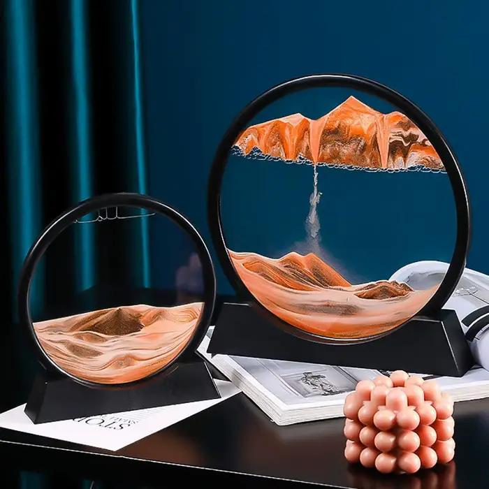 Tableau d'art dynamique en verre rond avec sable marin profond