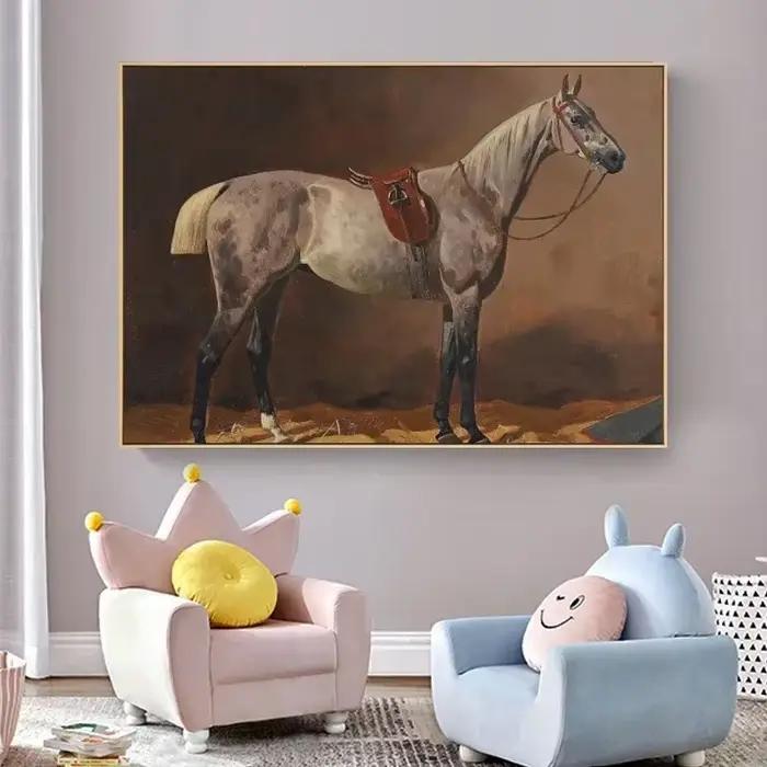 Affiche d'illustration d'art de cheval Vintage, peinture sur toile équestre, imprimés d'art mural, image pour salon rustique, décoration de la maison