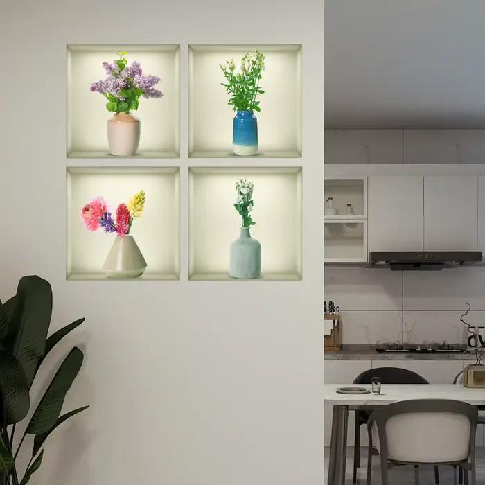 Autocollant mural en forme de vases et de fleurs