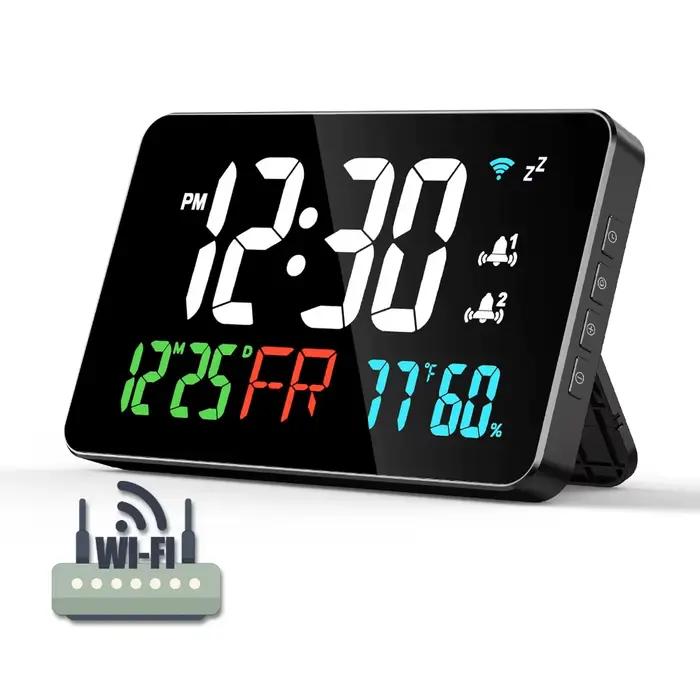 LED horloge murale numérique WIFI temps synchronisé température humidité Date illimité Snooze