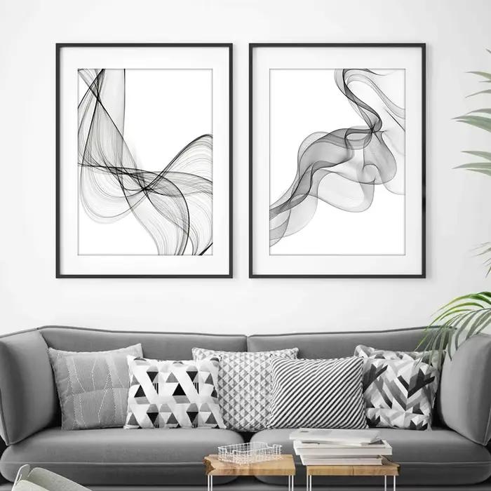 Impressions sur toile peintures intérieur mur Art minimaliste noir blanc lignes ondulées abstraites affiche photos pour salon décor à la maison
