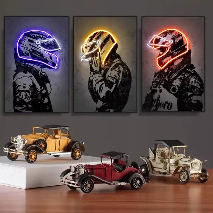 Racing Inboulon Poster Abstrait Neon Helmet Print Canvas Painting