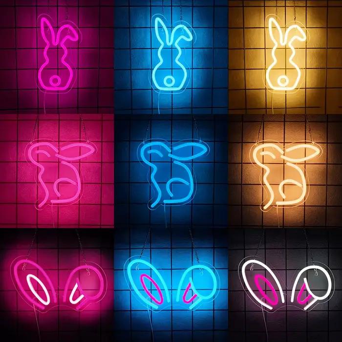 Enseigne au néon lapin de pâques pour décoration murale