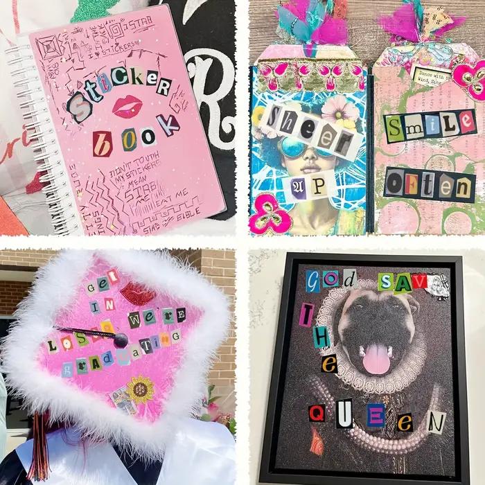 8/12 feuilles d'autocollants lettres style magazine vintage