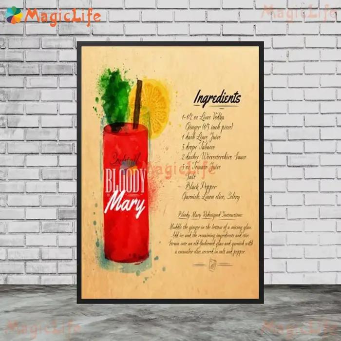 Bar boissons liste Cocktail photos murales pour cuisine salle thé Restaurant décor nordique affiche mur Art toile peinture sans cadre