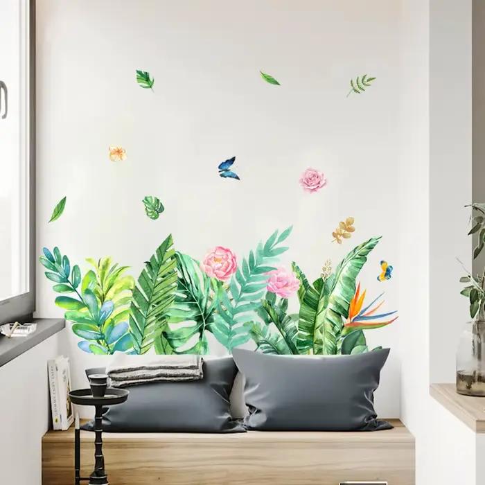 Autocollant mural papillon et fleurs pour plinthe