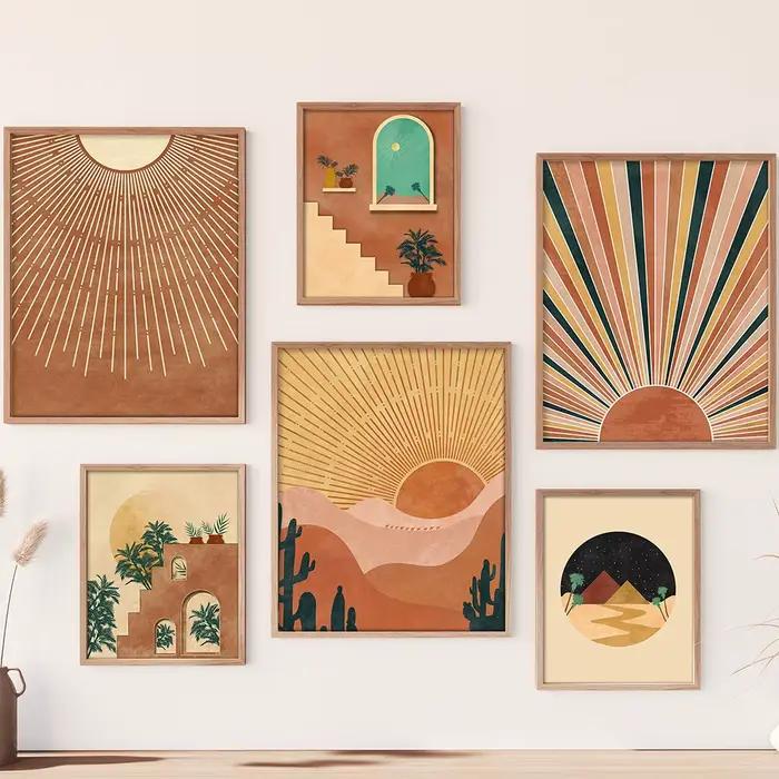 Boho paysage mur Art photos terre cuite coucher de soleil colline désert abstrait toile peinture affiches imprimer pour salon décor à la maison