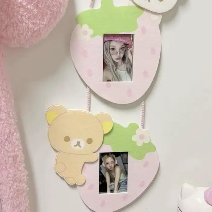 Cadre photo suspendu double connecté Rilakkuma Cartoon Strawberry Bear
