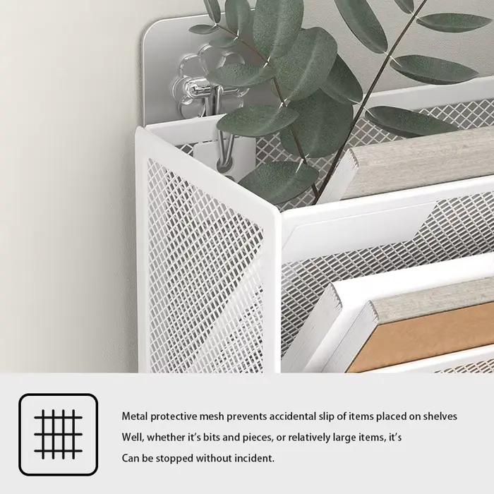 Étagère murale réglable en maille métallique – Support de rangement noir et blanc pour l'organisation du bureau