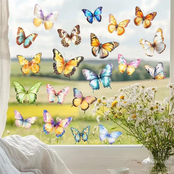 Autocollants de fenêtre Papillon Printanier - Décorations colorées double face amovibles et réutilisables anti-collision pour la maison