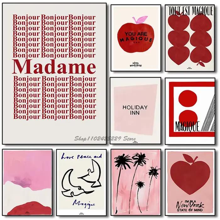Moderne nordique rétro Art rouge amour pomme Simple français abstrait