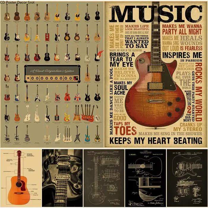 Affiche de Collection de guitare imprimée en papier Kraft