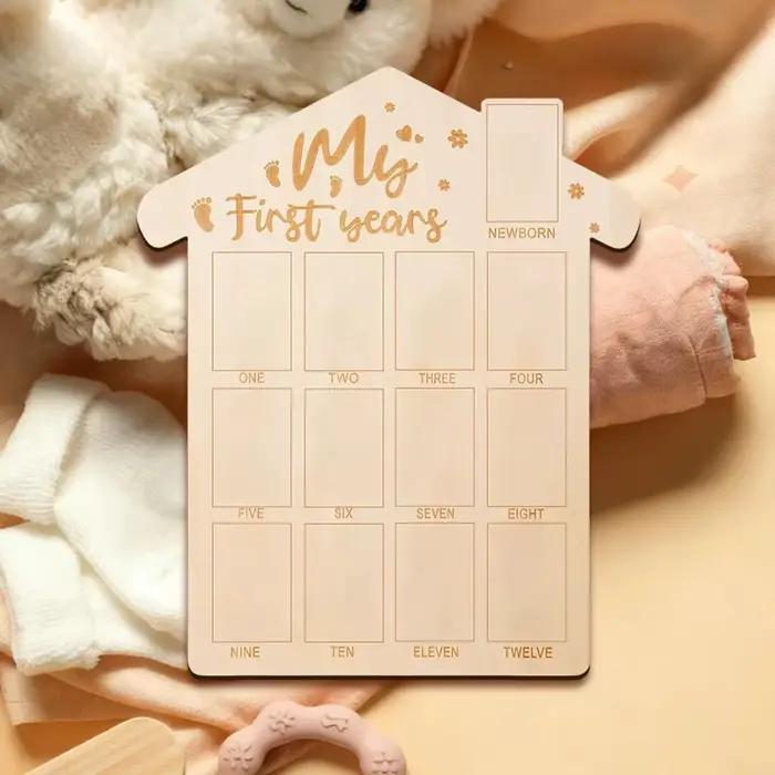 Cadre photo souvenir pour bébé My First Years, en forme de maison en bois, pour la croissance des nouveau-nés de 1 à 12 mois, nouveau cadeau de naissance