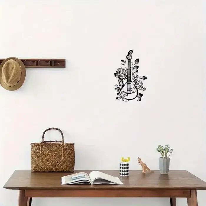 1 pièce, décoration murale en fer forgé pour guitare à fleurs