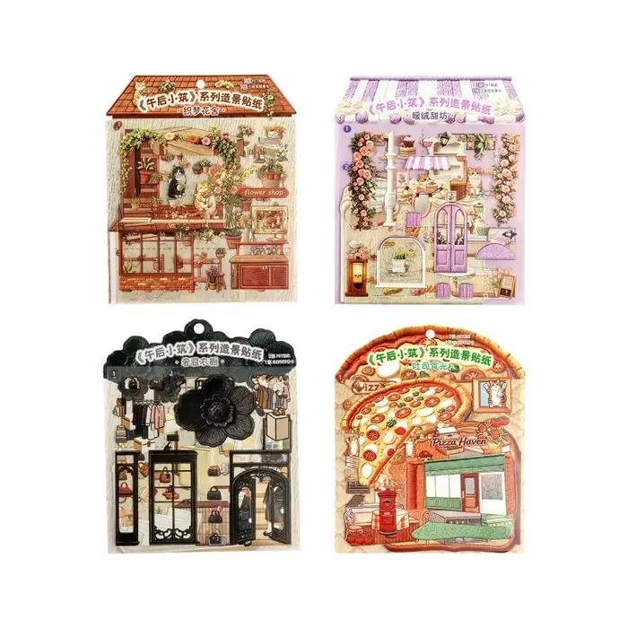 Lot de 4 autocollants 3D en relief Mini Cozy Store, décorations DIY polyvalentes pour la création d'albums photo