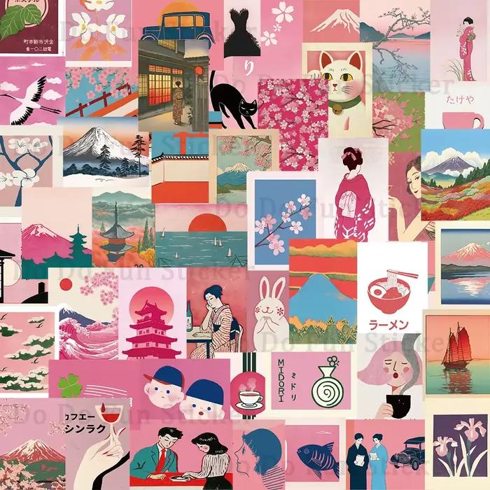 Autocollants d'art esthétique japonais rétro rose