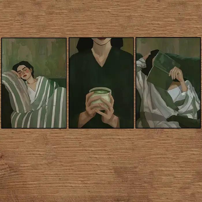 Affiche de femme relaxante vert émeraude