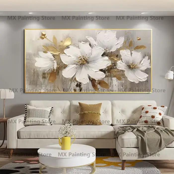 Peinture à l'huile de fleurs dorées sur affiche