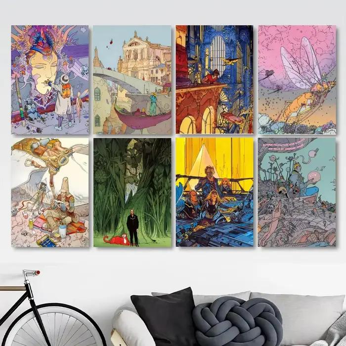 Autocollants d'affiche de dessin animé Moebius, décoration murale pour salon, chambre à coucher, entrée, café, peinture décorative