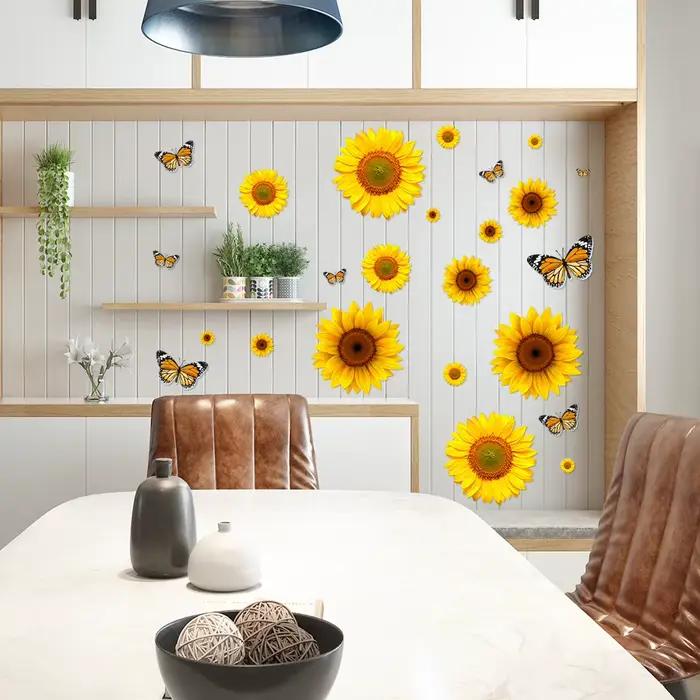 Autocollant mural papillon tournesol, décoration murale fleurs et plantes, pour chambre, salon, cuisine, art mural, décoration intérieure