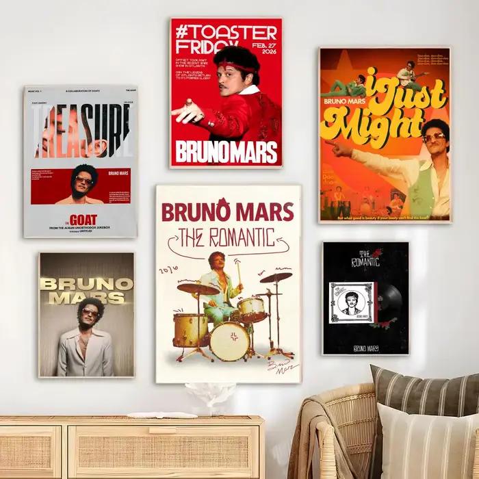 Affiche de l'album The Romantic du chanteur Bruno Mars, décoration autocollante pour chambre à coucher, salon, bureau et plus encore + cadeau parfait