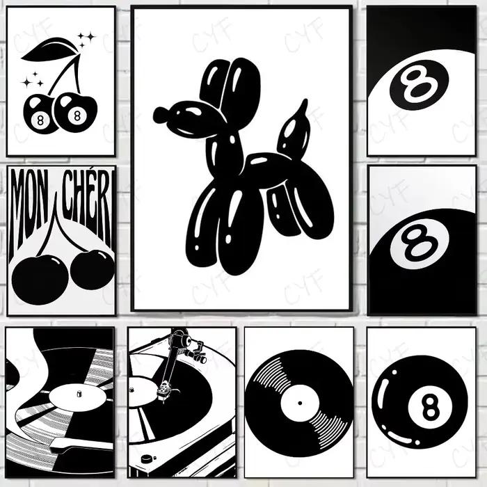 Affiche de lecteur de disque de billard noir et blanc
