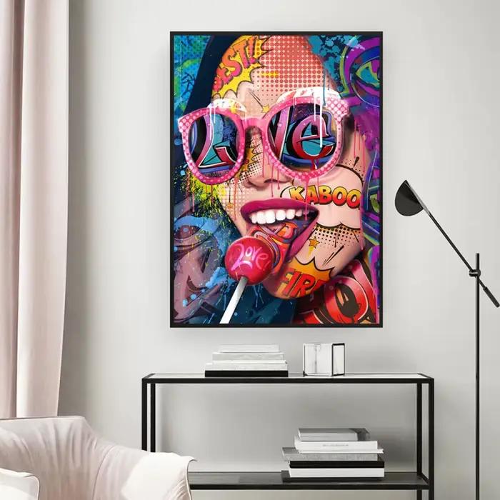 Moderne Pop Graffiti Abstrait Mur Art Cool Filles Manger Sucettes Sexy Femmes HD Huile Sur Toile Affiches Et Impressions Décor