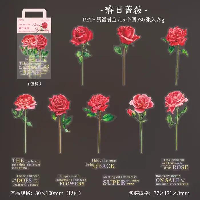 1 paquet/30 autocollants de fleurs de rose grand format 15-20 cm