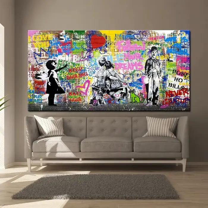 Banksy Street Art Graffiti urbain mur Art ballon fille toile peinture grande taille affiches et impressions pour salon décor à la maison
