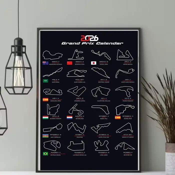 Affiche et impression du calendrier des Grand Prix de Formule 1 de la saison 2026