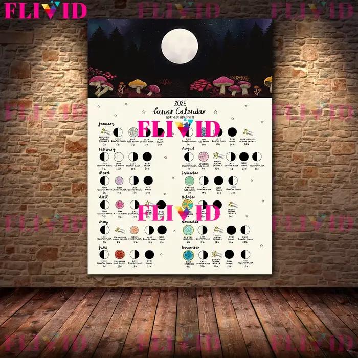 Affiche d'Art Mural Vintage avec Calendrier Lunaire 2025