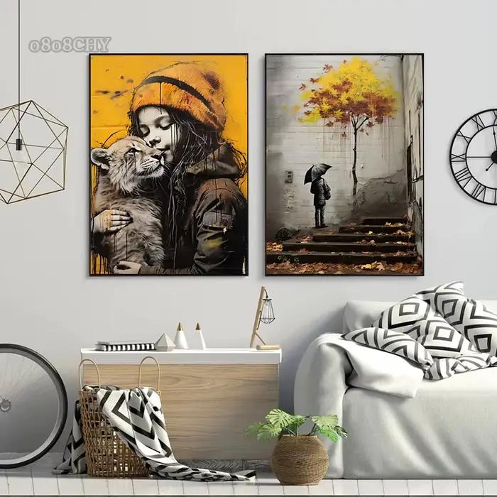 Banksy garçon fille avec ballon affiches d'art de rue imprime sur toile Pop Graffiti Art