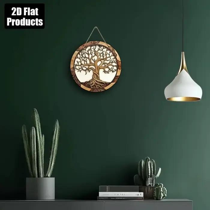 Décoration murale rustique en bois Arbre de Vie - Décor rond de 5