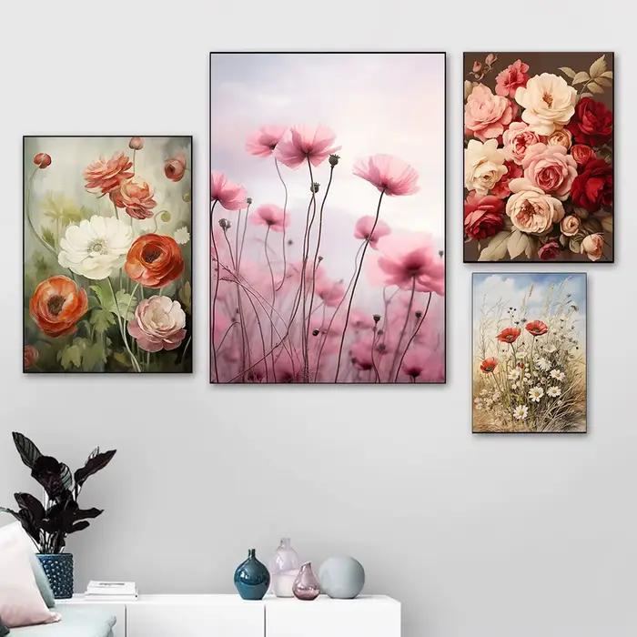 Affiches de champ de fleurs de cosmos roses délicates