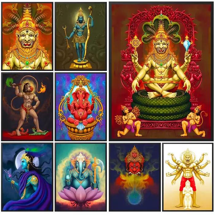Narasimha l'incarnation de Vishnu Garnesh Hanuman affiche images murales pour décor d'église mur Art toile peinture sans cadre