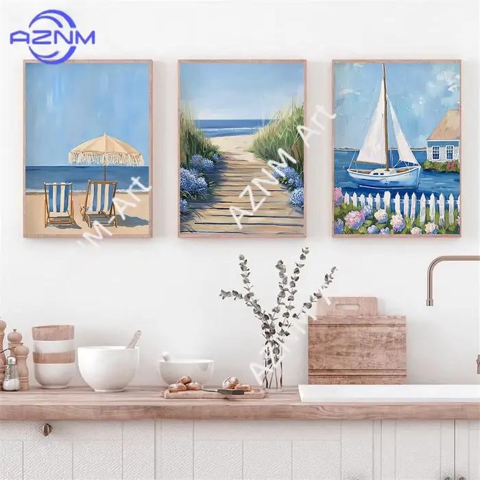 Affiches et impressions vintage bleues de bateaux à voile