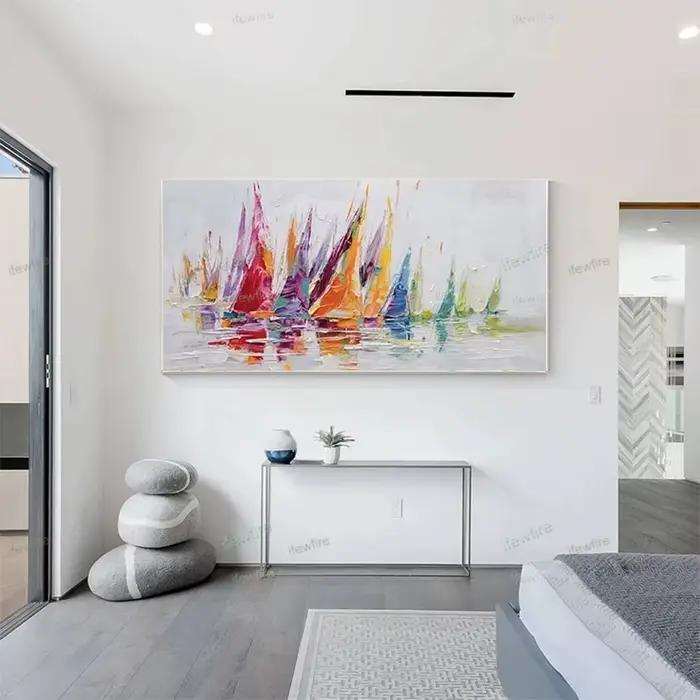 1 toile sans cadre, peinture abstraite de voiliers sur toile