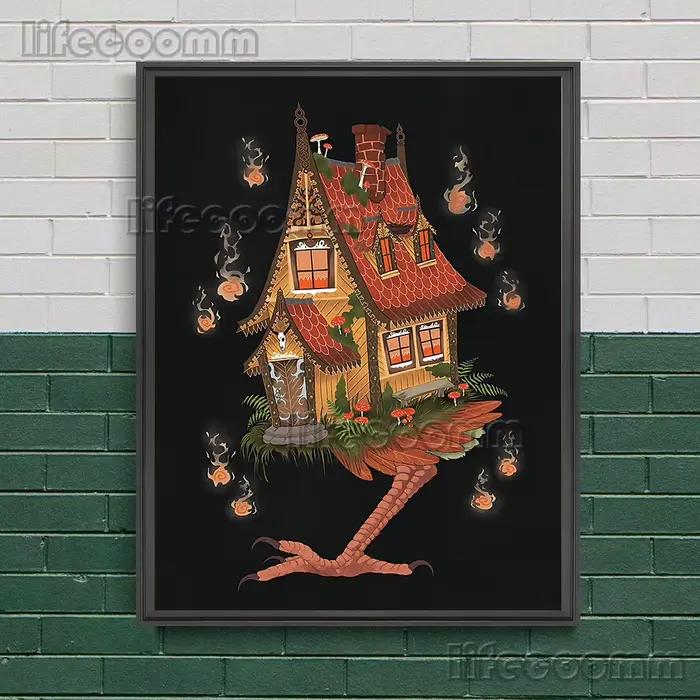 Baba Yaga et jour des morts Vintage mur Art toile peinture Folklore et sorcellerie mythes Art affiche et impression décoration de la maison