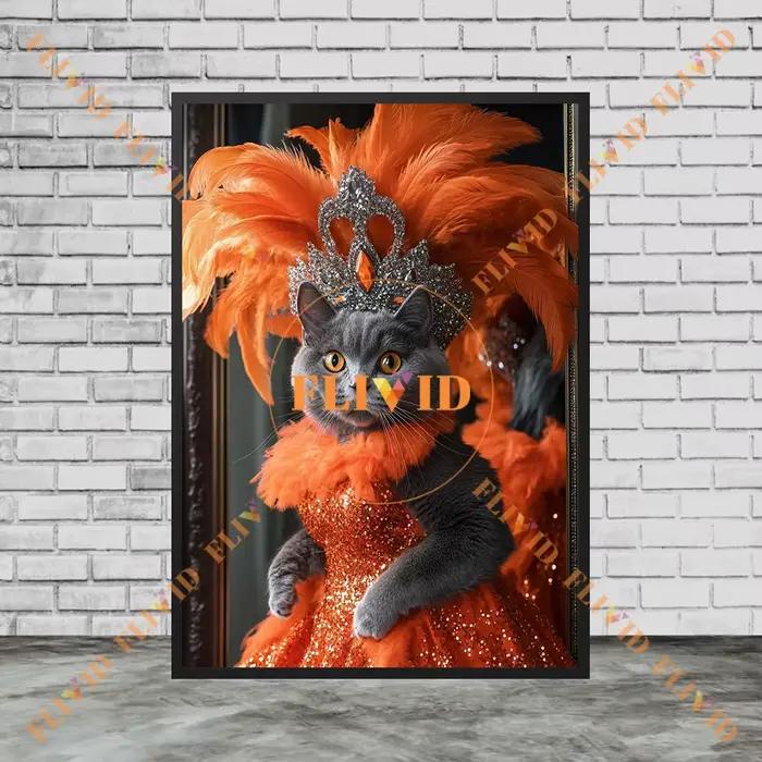 Affiche de carnaval reine chat paillettes plume animal de compagnie mode mur Art toile peinture mignon