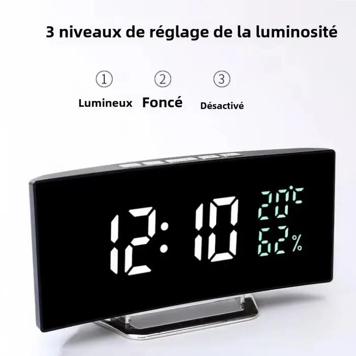 Miroir réveil numérique température Date 2 niveaux de réglage de la luminosité Snooze horloge de Table 12/24H Mode nuit
