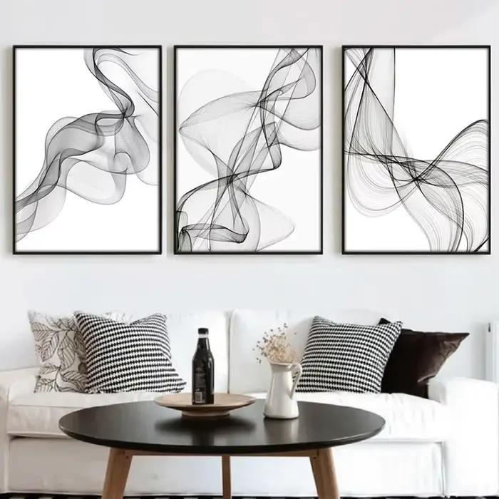 Impressions sur toile peintures intérieur mur Art minimaliste noir blanc lignes ondulées abstraites affiche photos pour salon décor à la maison