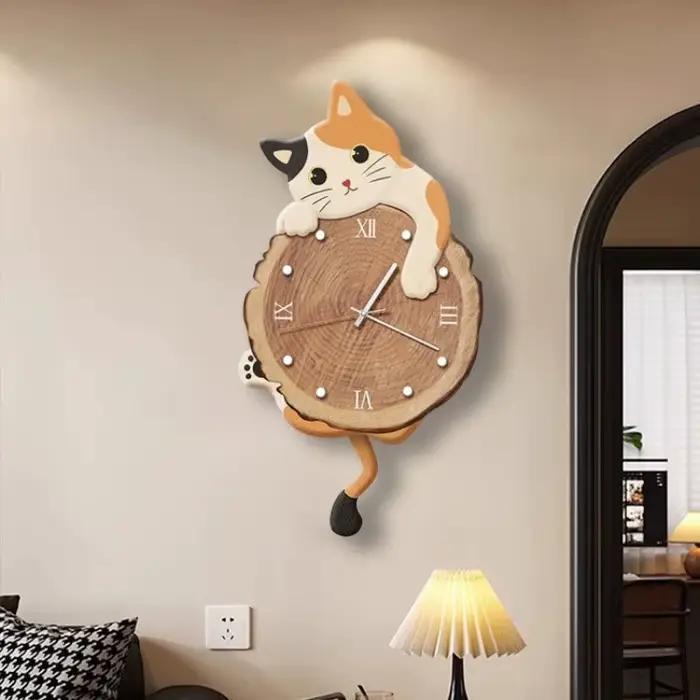 Horloge murale créative en forme de chat