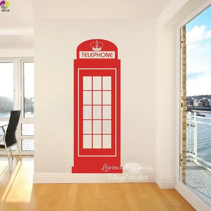 Grande boîte de téléphone de londres autocollant Mural salon canapé énorme rétro royaume-uni